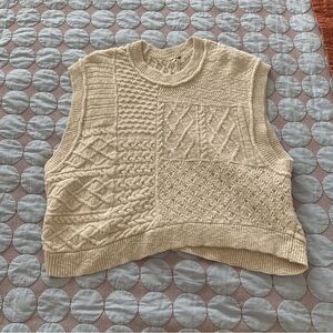 Cream Knit Sleeveless Sweater Vest
